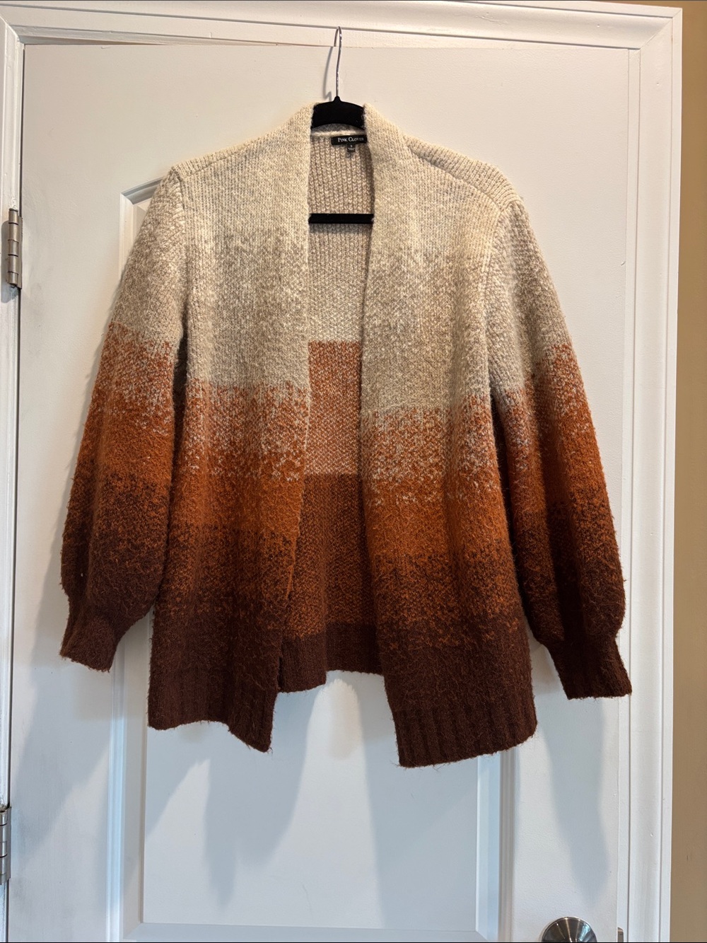 Pink Clover Ombre Open-Front Cozy Cardigan - Cream & Auburn Brown Small